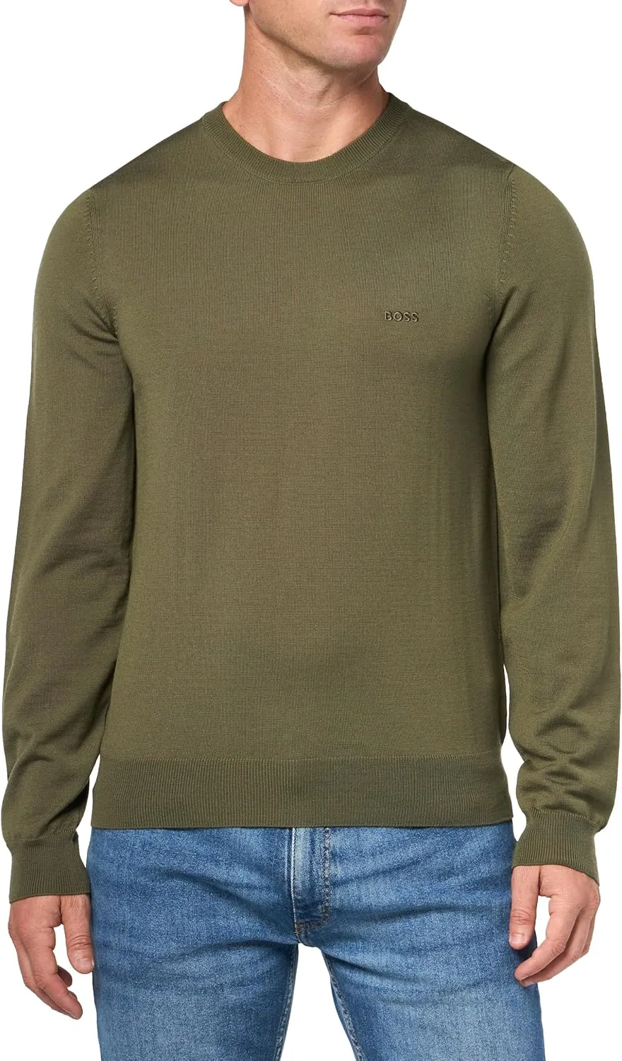 BOSS Men's Small Logo Wool Pullover Sweater