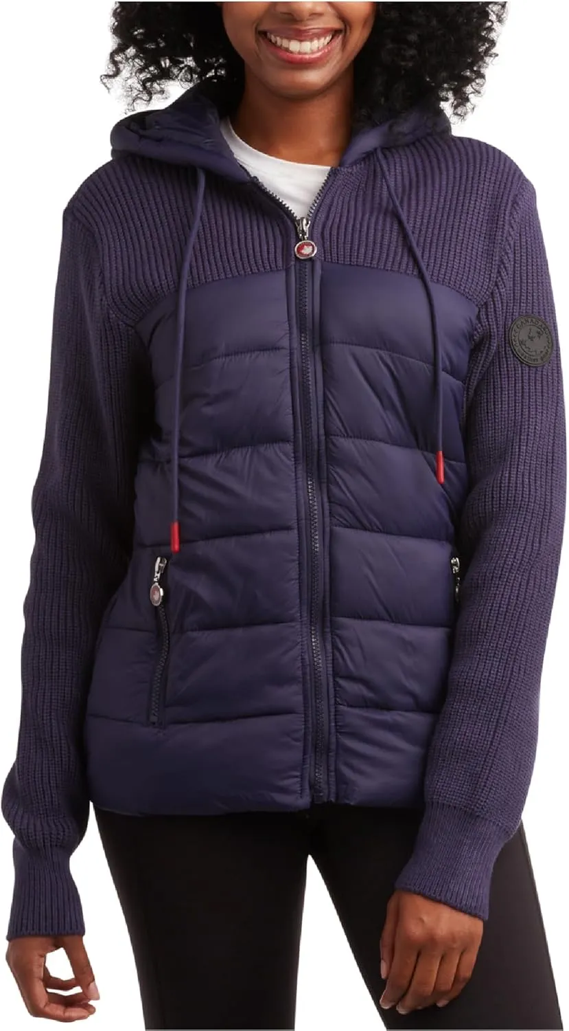 CANADA WEATHER GEAR Women's Lightweight Quilted Jacket - Weather Resistant Winter Jacket with Knitted Sleeves and Yoke (S-XL)