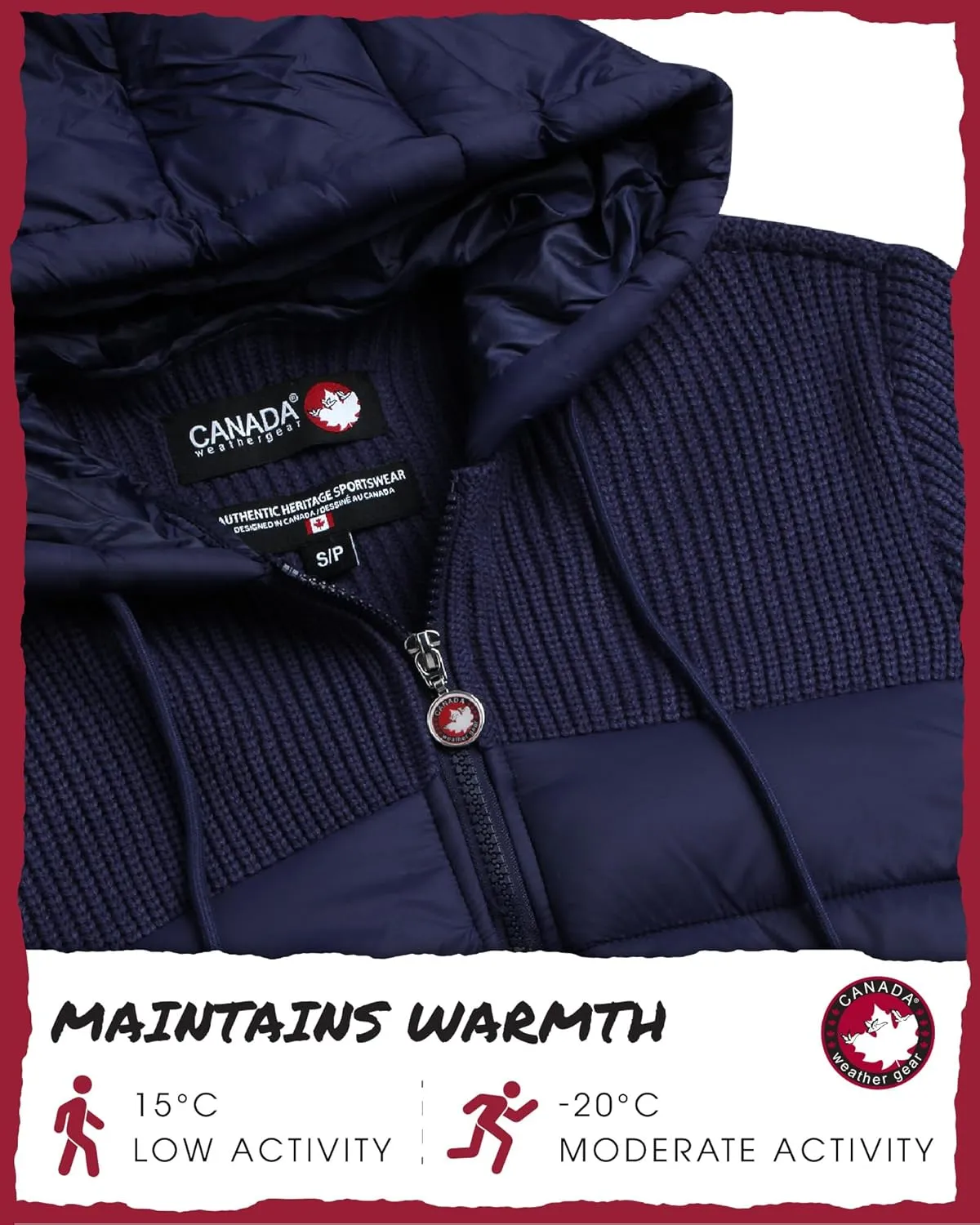 CANADA WEATHER GEAR Women's Lightweight Quilted Jacket - Weather Resistant Winter Jacket with Knitted Sleeves and Yoke (S-XL)