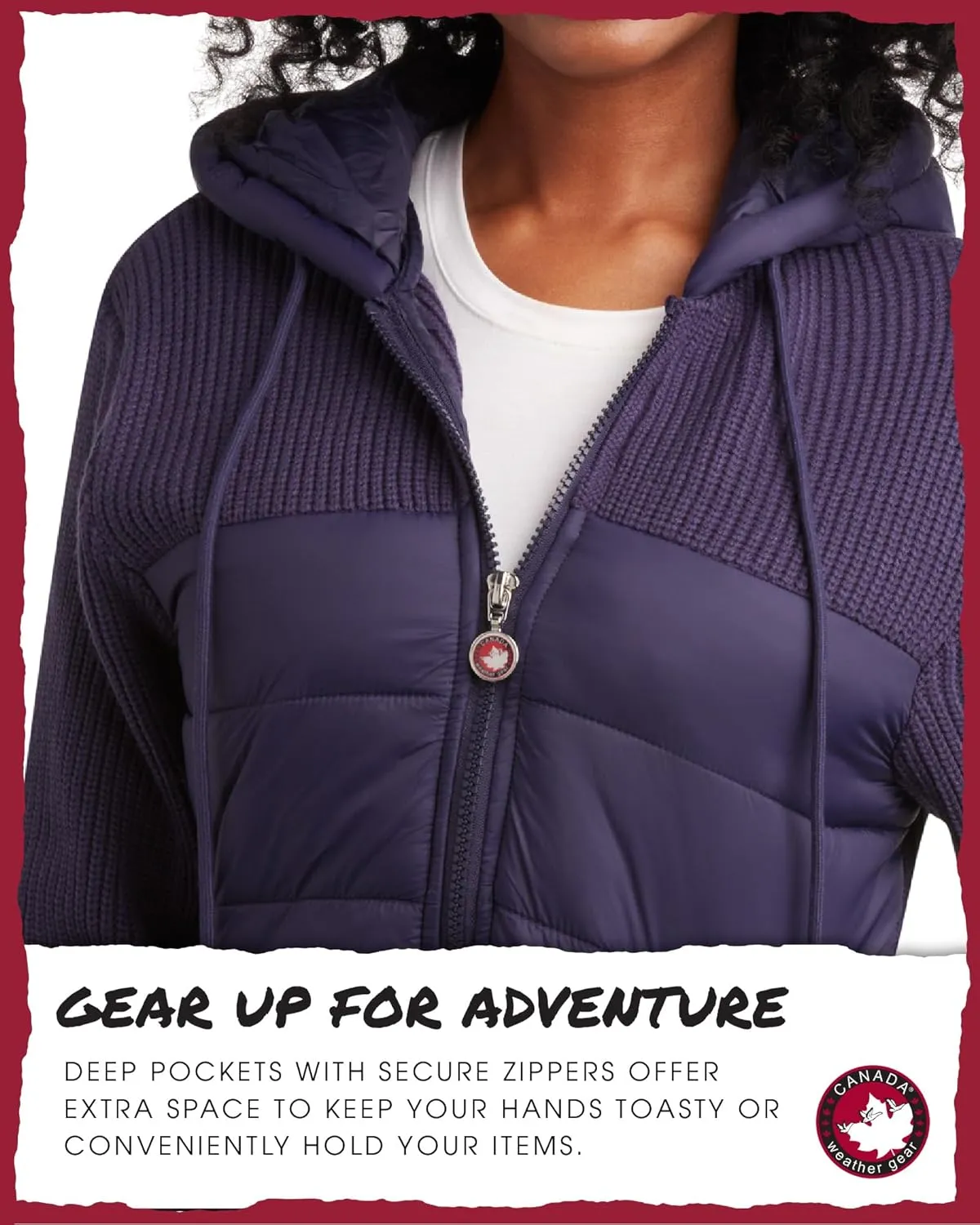 CANADA WEATHER GEAR Women's Lightweight Quilted Jacket - Weather Resistant Winter Jacket with Knitted Sleeves and Yoke (S-XL)