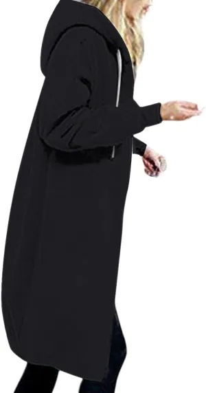 Canbebig Oversized Hoodies for Women Zip Up Long Sweatshirts Fleece Lined Jackets Plus Size Trench Coats Tunic Sweatshirts