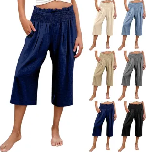 Cargo Capris for Women Casual 2025 Summer Drawstring Elastic High Waist Linen Pants Cropped Comfy Trousers