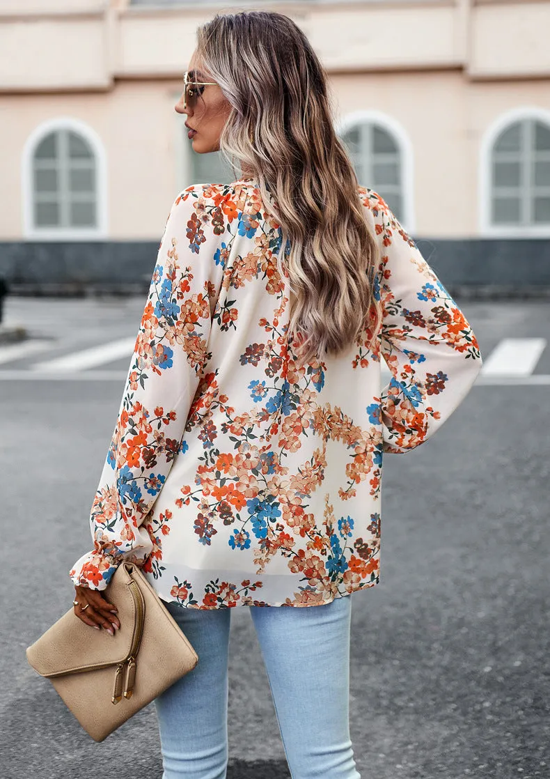 Caroline  Lssige Damenbluse mit Blumenmuster und V-Ausschnitt