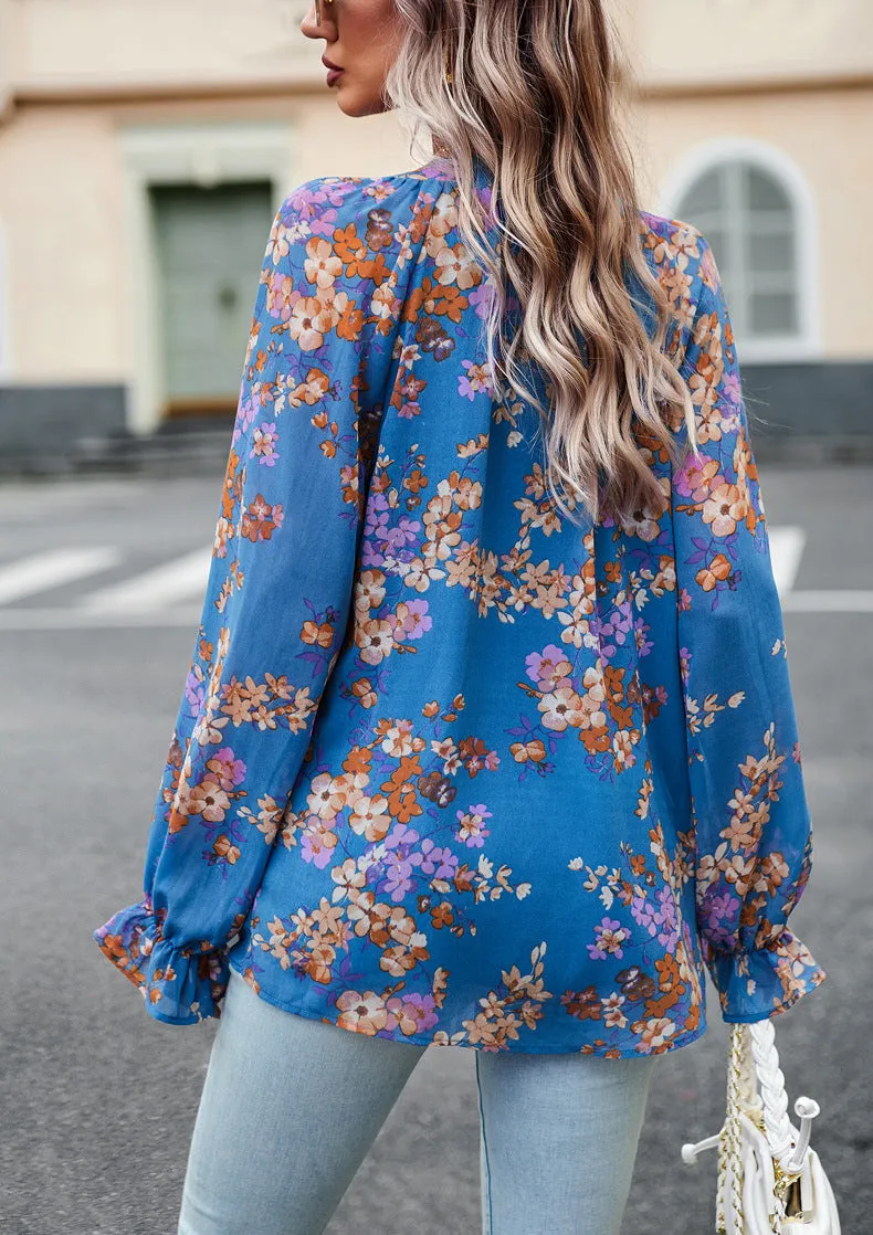Caroline  Lssige Damenbluse mit Blumenmuster und V-Ausschnitt