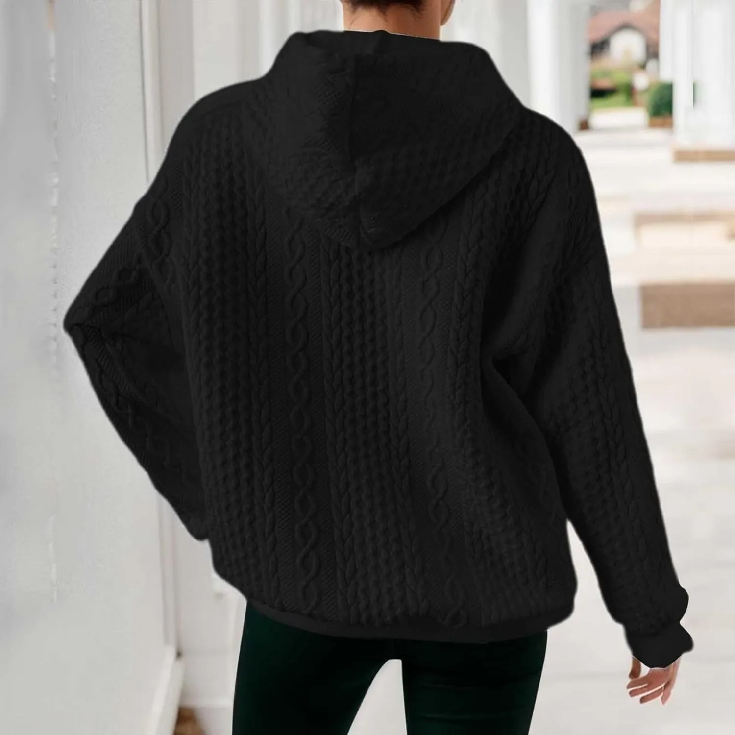 Casual Sweatshirt for Women Crewneck Pullover Tops Solid Jacquard Drawstring Hoodies Fall Loose Long Sleeve Blouse