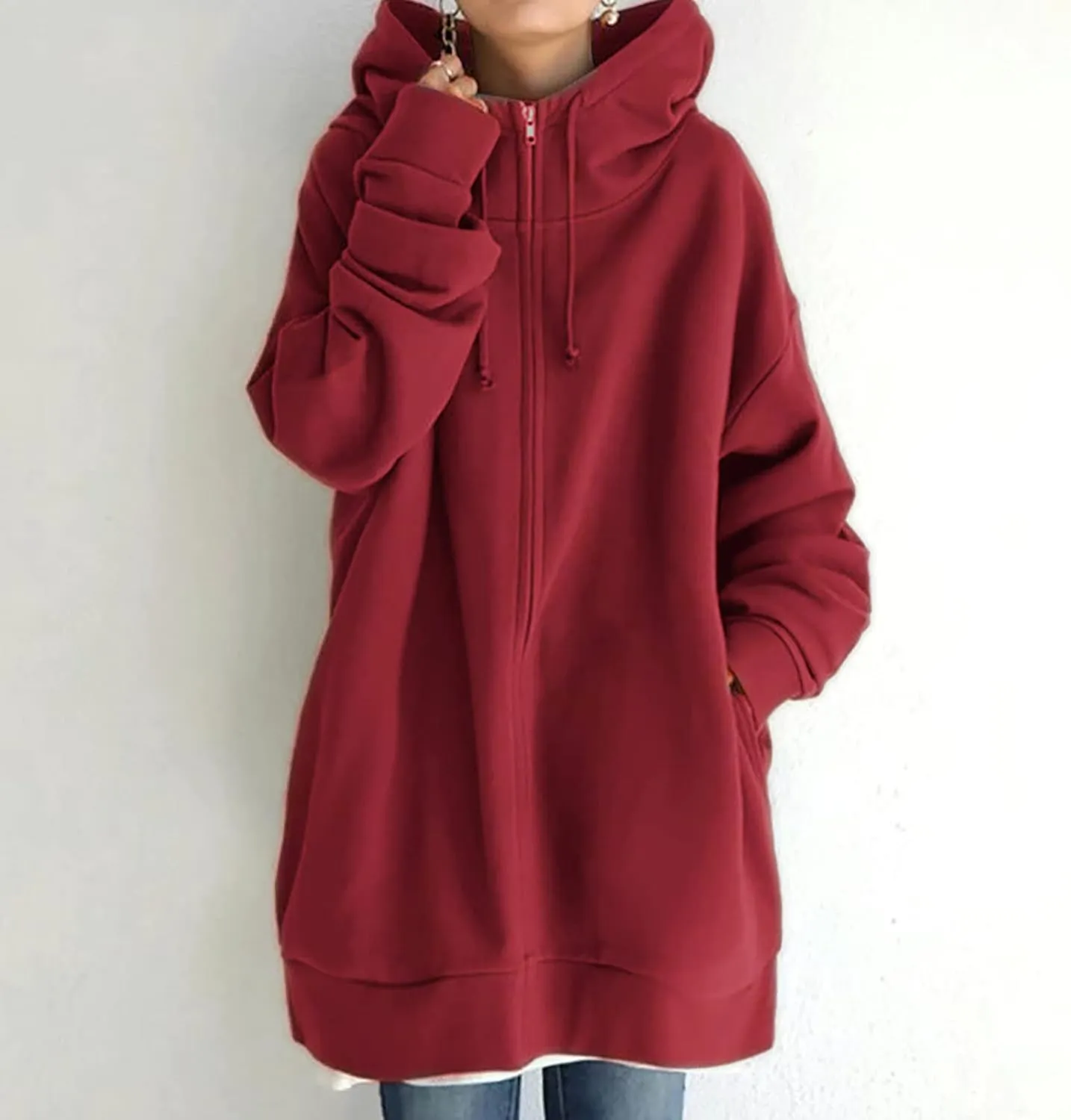 Ceboyel Women Oversized Sweatshirt Loose Fit Full Zip Up Fashion Long Hoodies Trendy Y2K Jackets Winter Outfits Clothes 2023