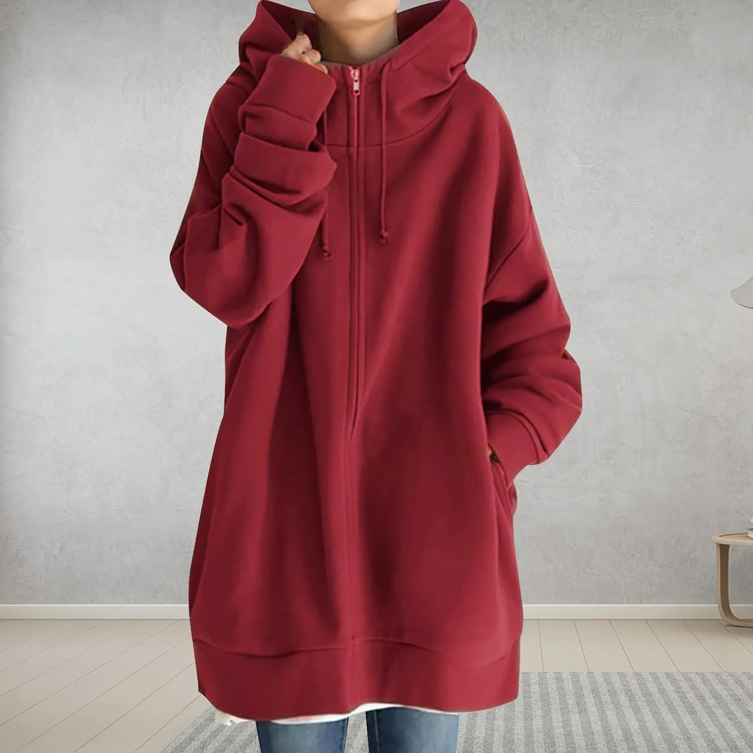 Ceboyel Women Oversized Sweatshirt Loose Fit Full Zip Up Fashion Long Hoodies Trendy Y2K Jackets Winter Outfits Clothes 2023