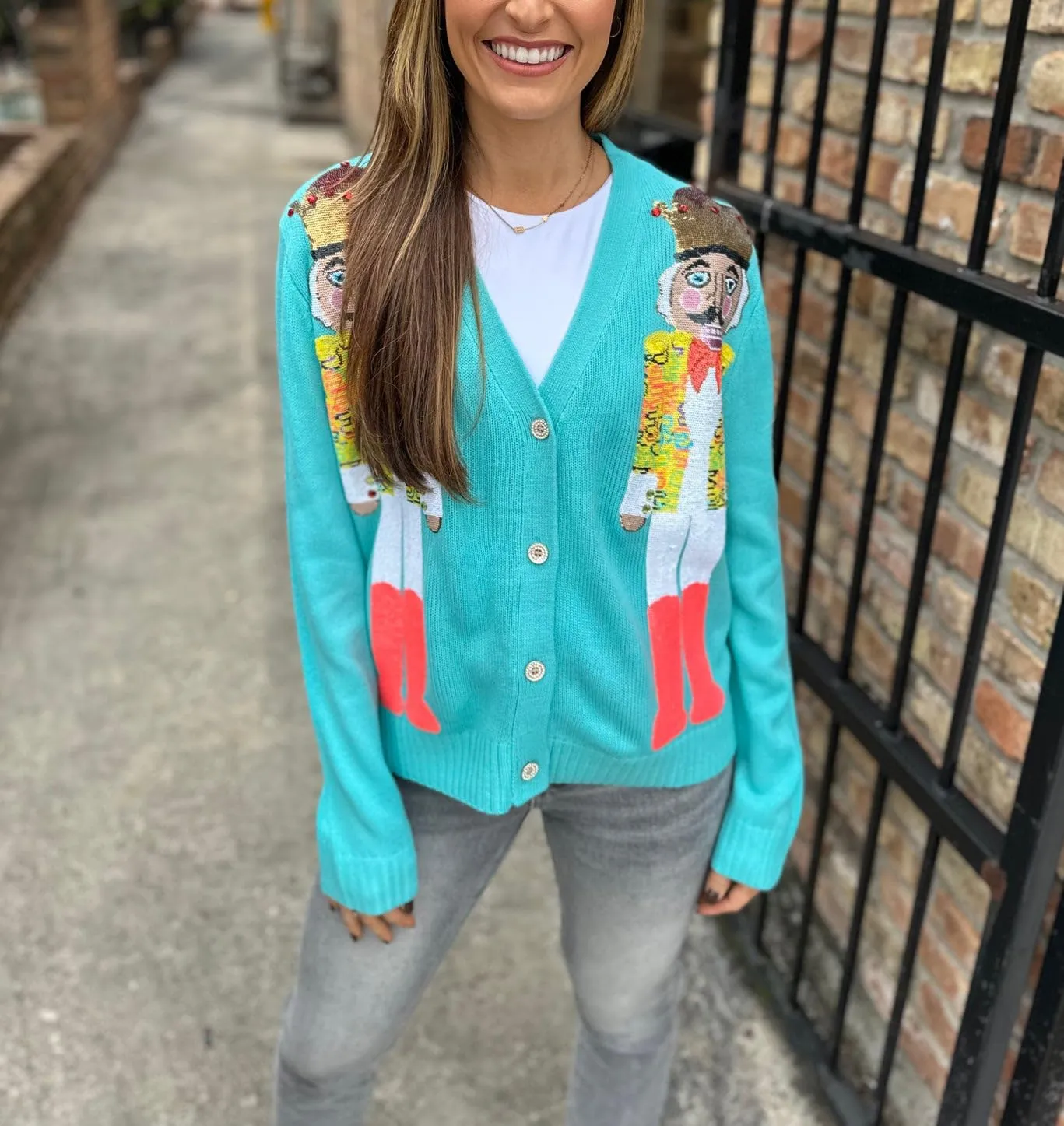 Christmas Sequin Cardigan for Women Funny Graphic Button Down Ugly Sweaters Cute Open Front Knitted Long Sleeve Top