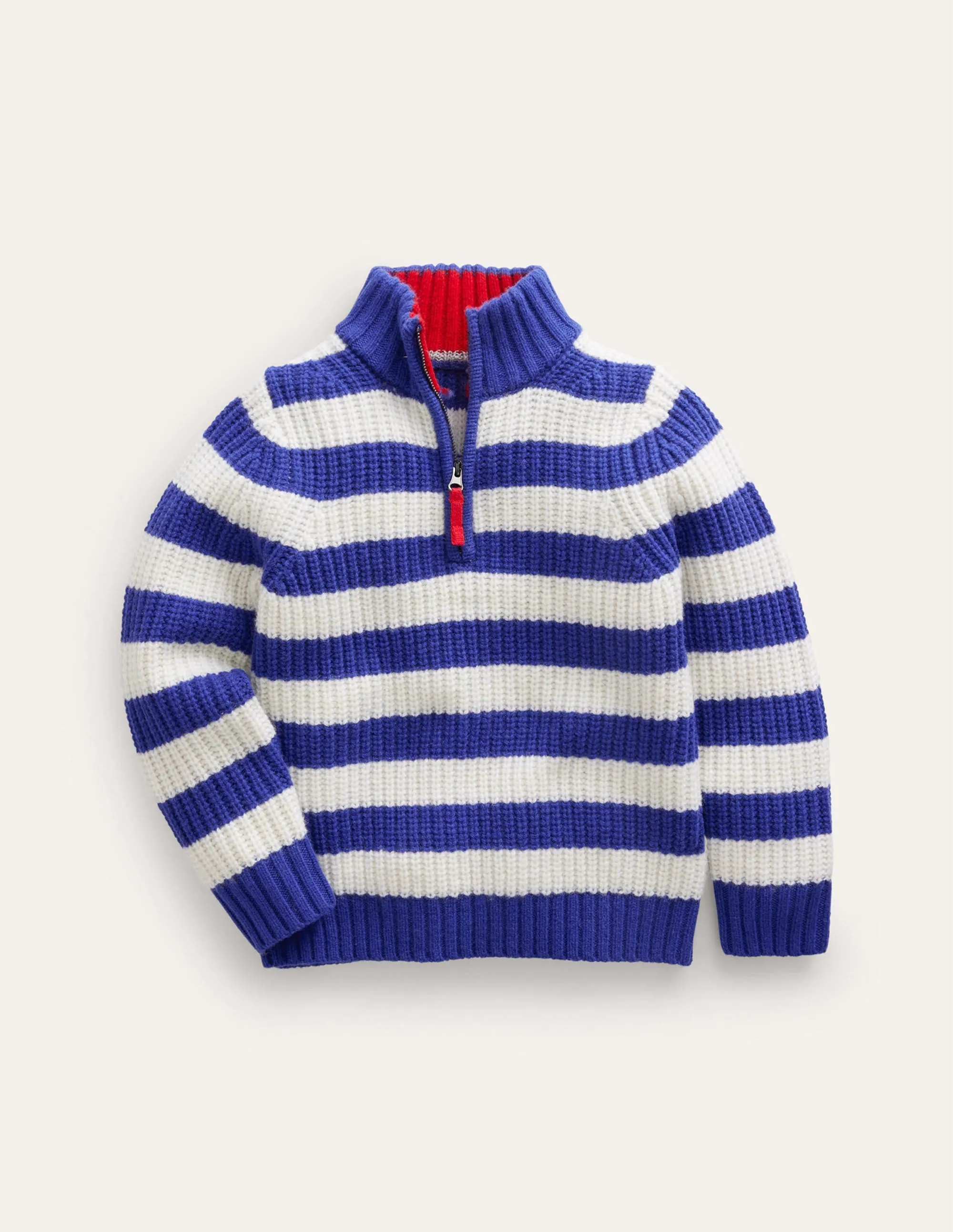 Chunky Half Zip Jumper-Greek Blue and Ivory