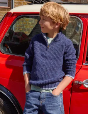Chunky Half Zip Jumper-Navy Neps