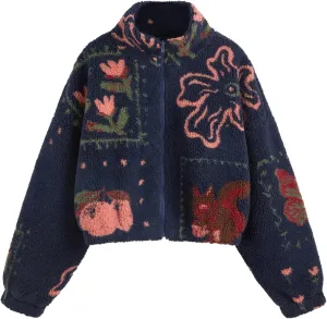 CIDER Sherpa Jacket Women Fleece Jacket Turtle Neck Floral Cropped Graphic Zipper Jacket for Winter