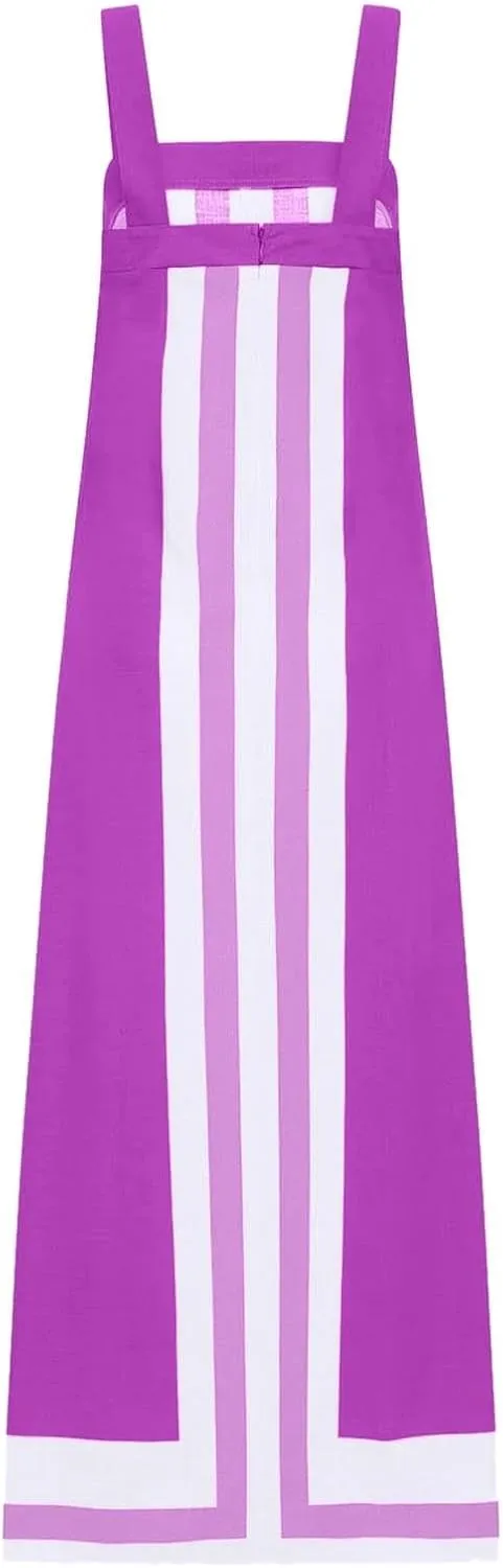 Color Blocked Dresses for Women Straps Shoulder Striped Summer Maxi Dress Sleeveless Beach Overall Dress Coverups