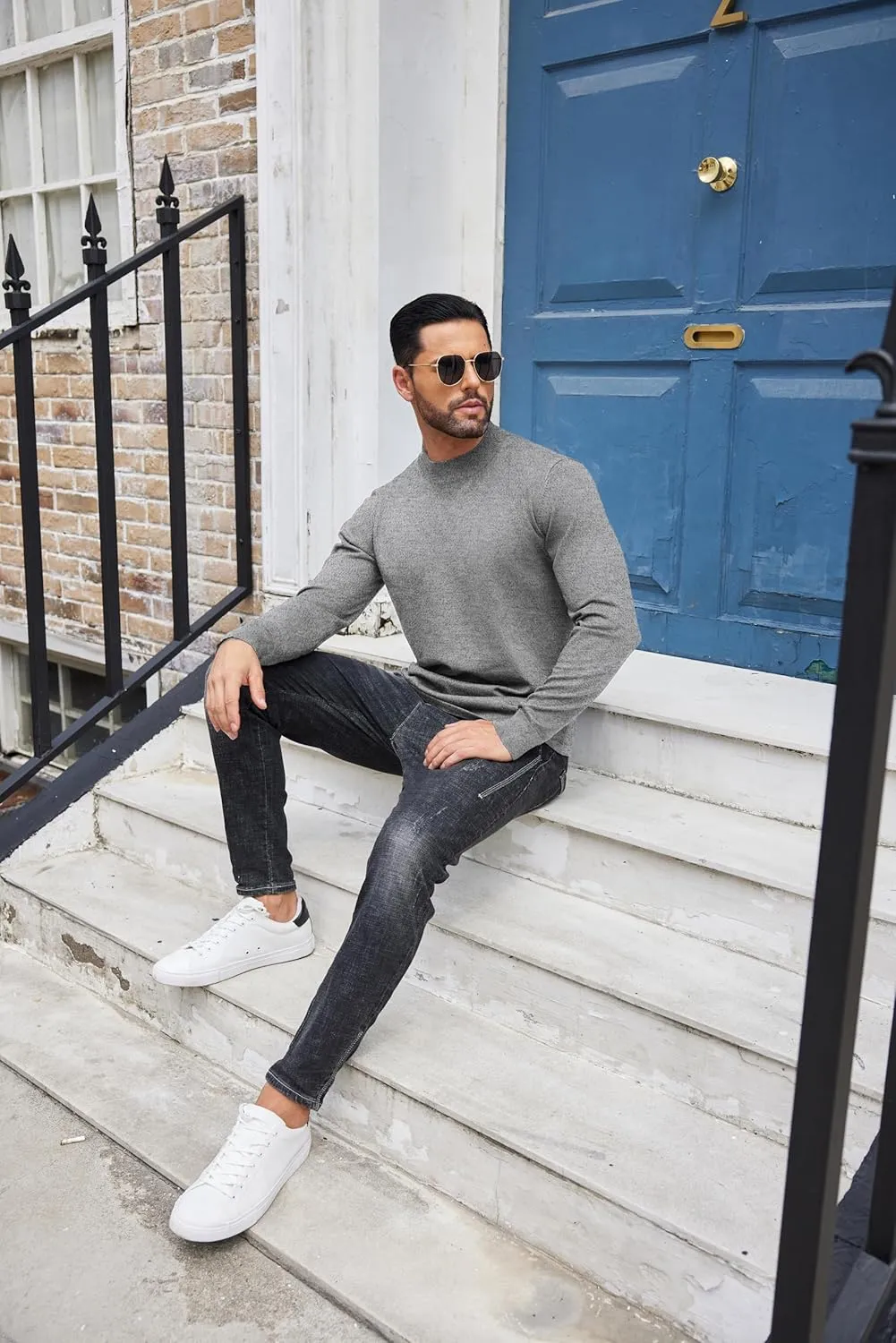 COOFANDY Men's Mock Turtleneck Long Sleeve T Shirts Basic Casual Knitted Half Neck Thermal Lightweight Pullover Sweater