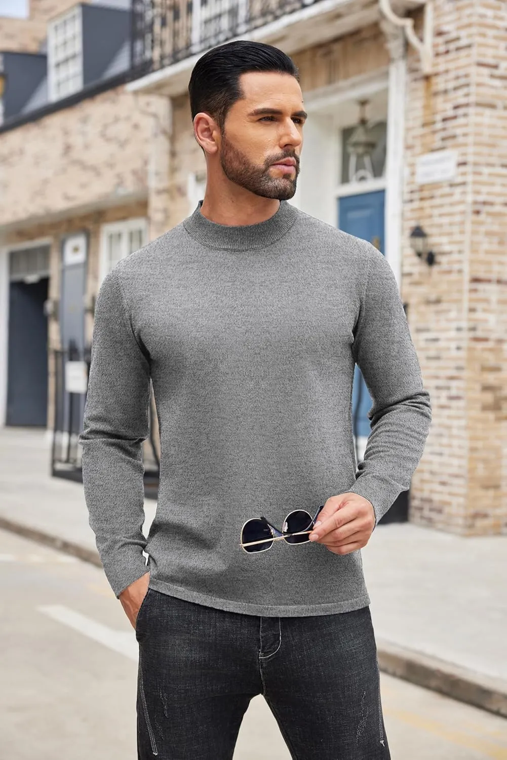 COOFANDY Men's Mock Turtleneck Long Sleeve T Shirts Basic Casual Knitted Half Neck Thermal Lightweight Pullover Sweater