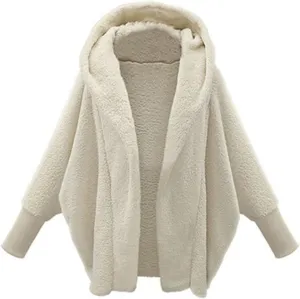 COTECRAM Women's 2024 Winter Fuzzy Batwing Sleeve Fleece Open Front Hooded Cardigans Jacket Oversized Sherpa Coats Outerwear