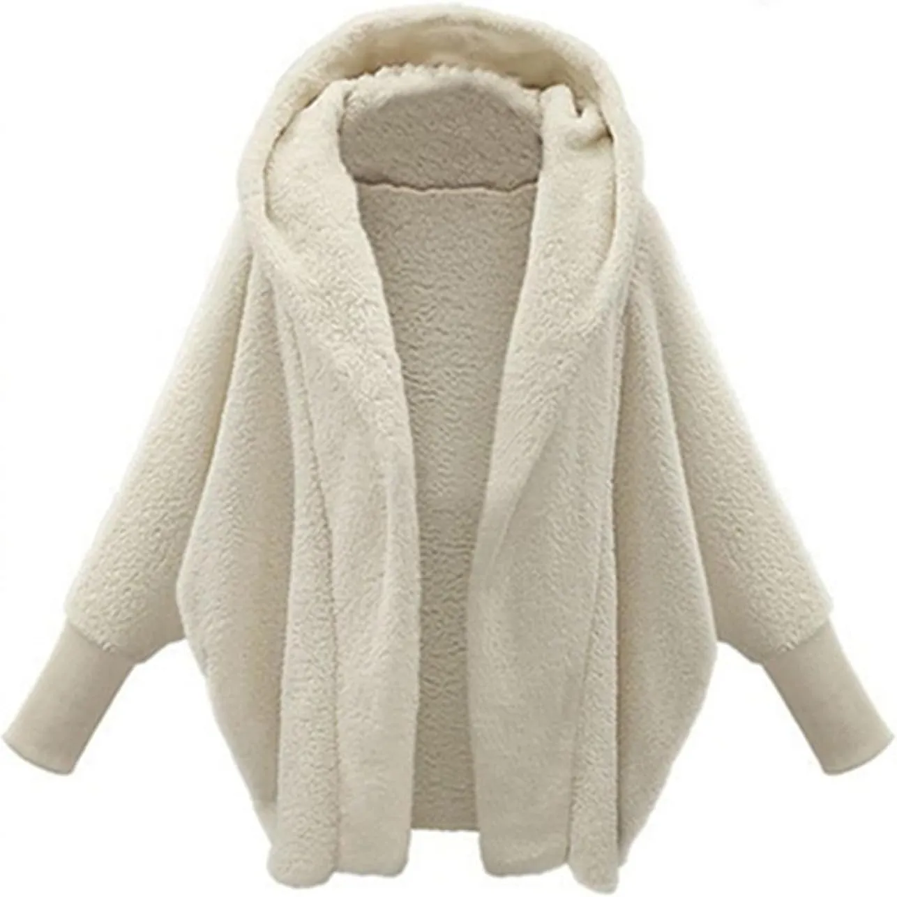 COTECRAM Women's 2024 Winter Fuzzy Batwing Sleeve Fleece Open Front Hooded Cardigans Jacket Oversized Sherpa Coats Outerwear