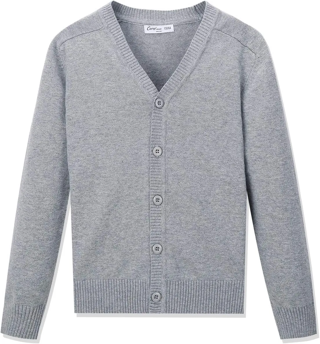 CUNYI Boys' Button-up Cardigan with Elbow Patches V-Neck Cotton Knit Sweater Casual Outerwear