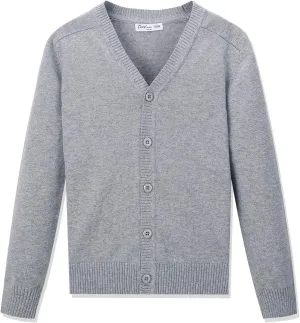 CUNYI Boys' Button-up Cardigan with Elbow Patches V-Neck Cotton Knit Sweater Casual Outerwear