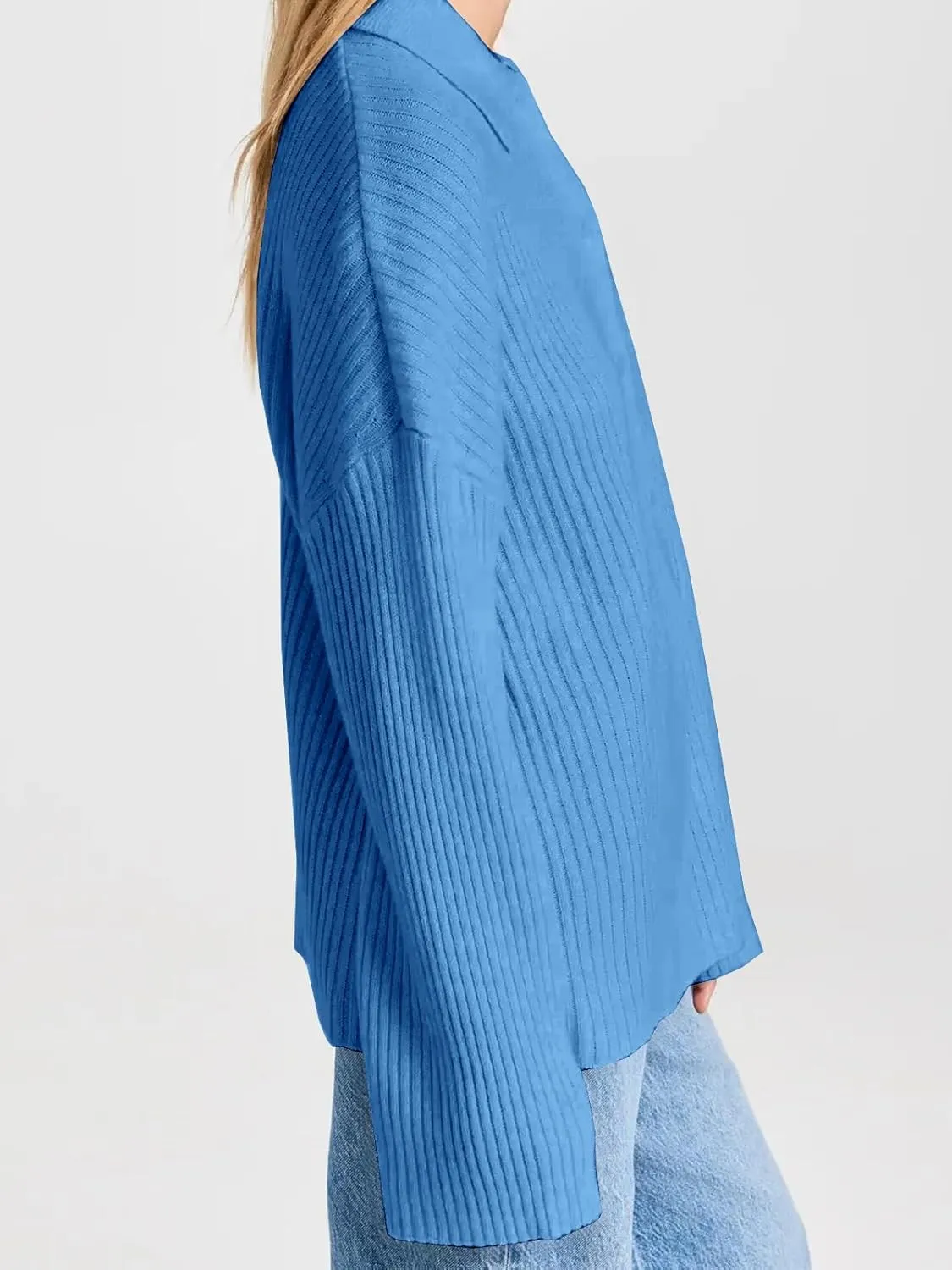 Danedvi Womens Collared Cardigan Sweaters Oversized Ribbed Knit Open Front Button Up Bell Sleeve Outwear