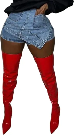 Denim Skirt Shorts for Women Casual High Waisted Asymmetrical Shorts with Pockets