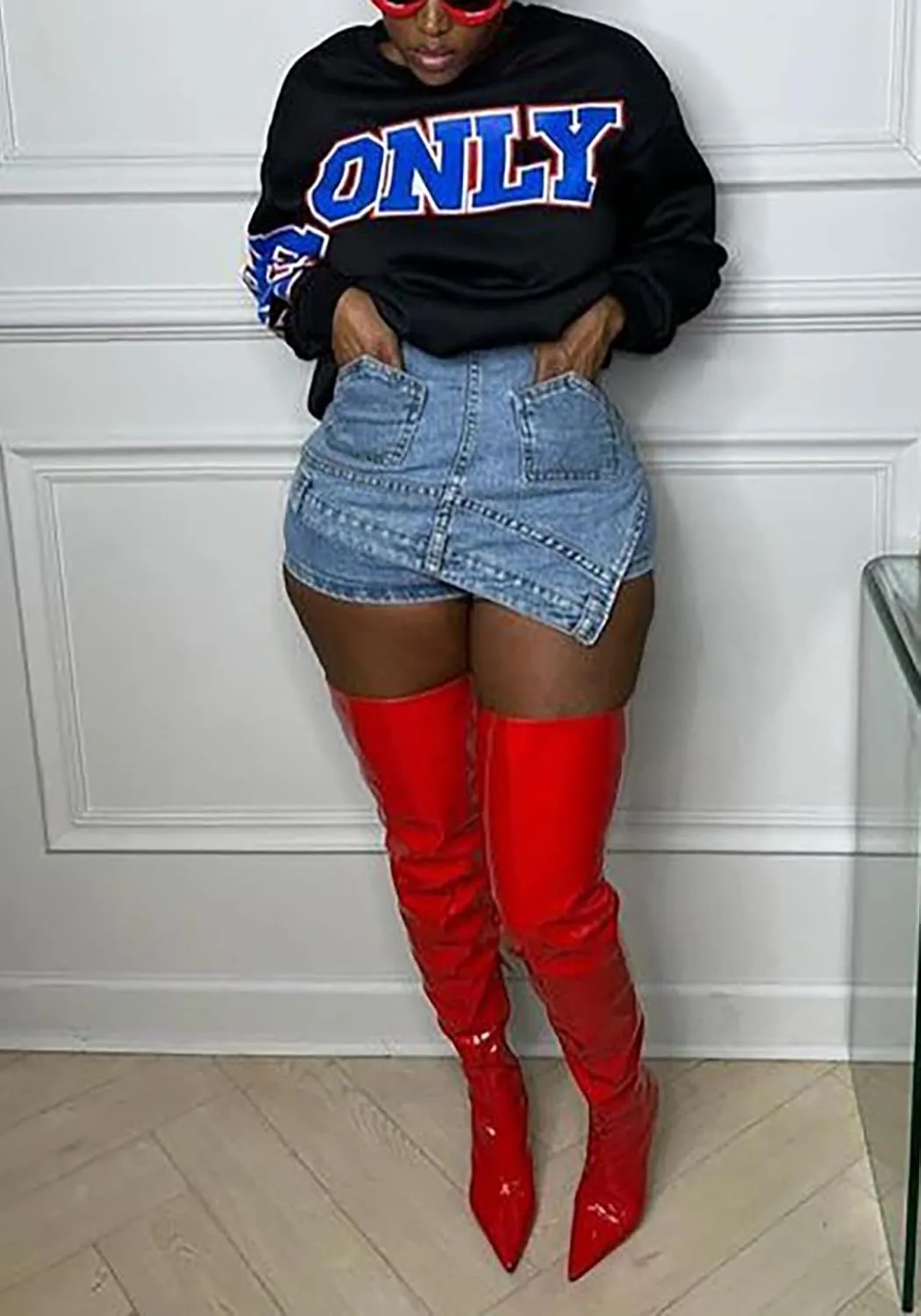 Denim Skirt Shorts for Women Casual High Waisted Asymmetrical Shorts with Pockets