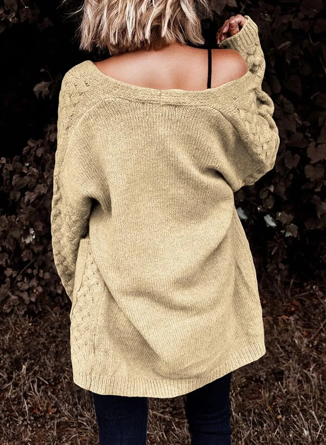 Dokotoo Women's 2024 Fashion Casual Open Front Long Sleeve Chunky Cable Knit Cardigans Sweaters Outerwear Coats with Pockets