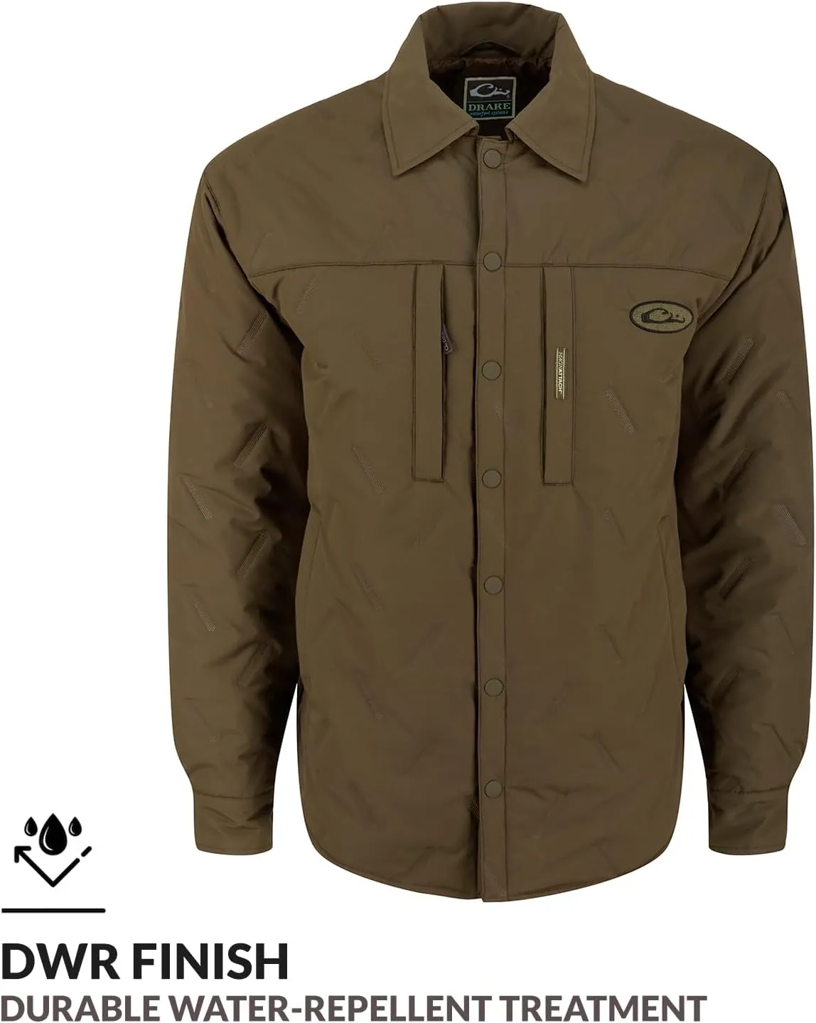 DRAKE Men's LST Double Down Jac-Shirt Insulated Water-Repellent Resistant Quilted Button-Down Outdoor Hunting Hiking Jacket