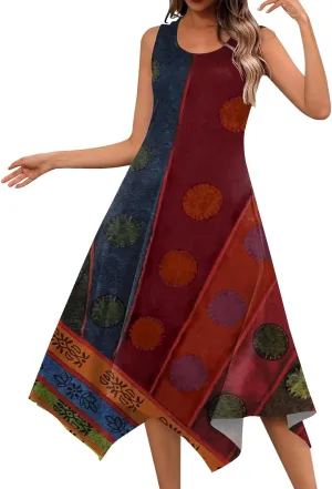 Dresses for Women 2025 Floral Print Flowy Tank Dress Hankerchief Hem Sleeveless Sundress Crewneck Beach Dress