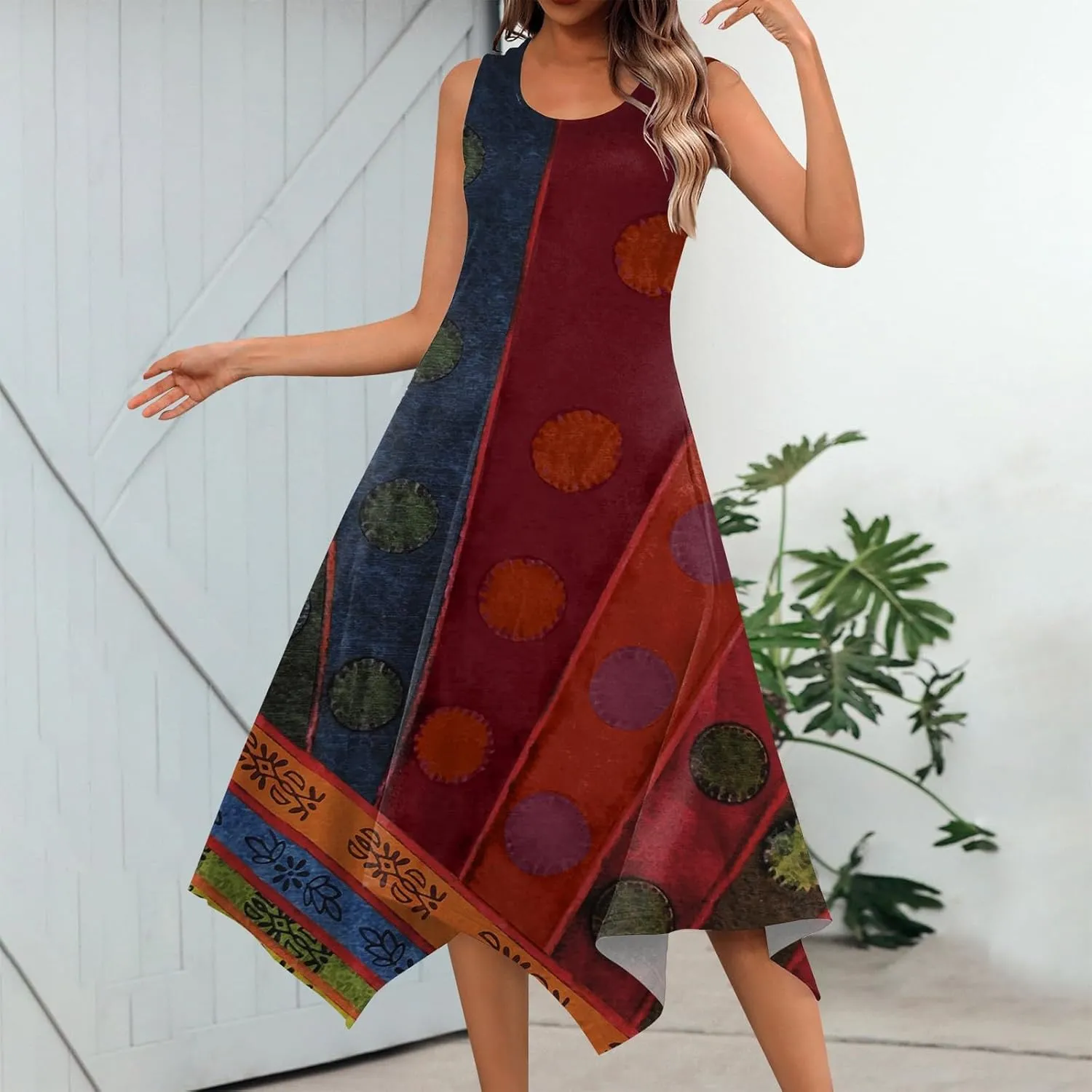 Dresses for Women 2025 Floral Print Flowy Tank Dress Hankerchief Hem Sleeveless Sundress Crewneck Beach Dress