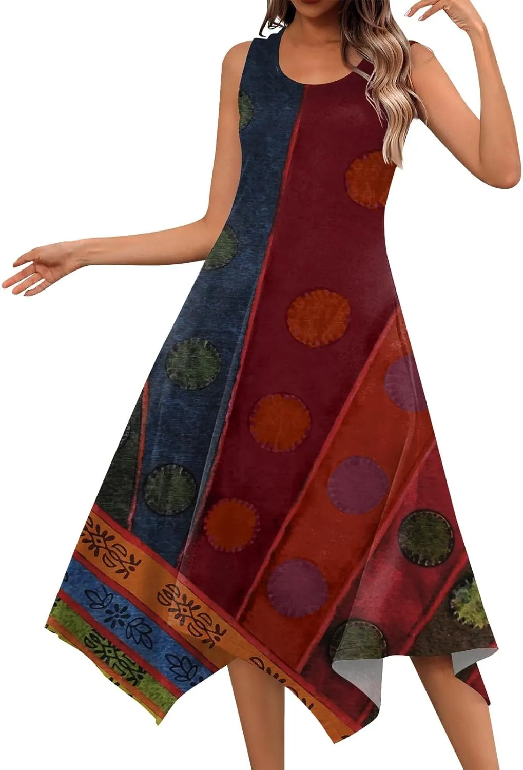 Dresses for Women 2025 Floral Print Flowy Tank Dress Hankerchief Hem Sleeveless Sundress Crewneck Beach Dress
