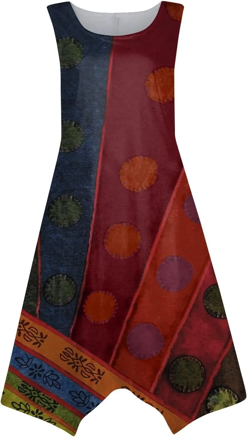 Dresses for Women 2025 Floral Print Flowy Tank Dress Hankerchief Hem Sleeveless Sundress Crewneck Beach Dress