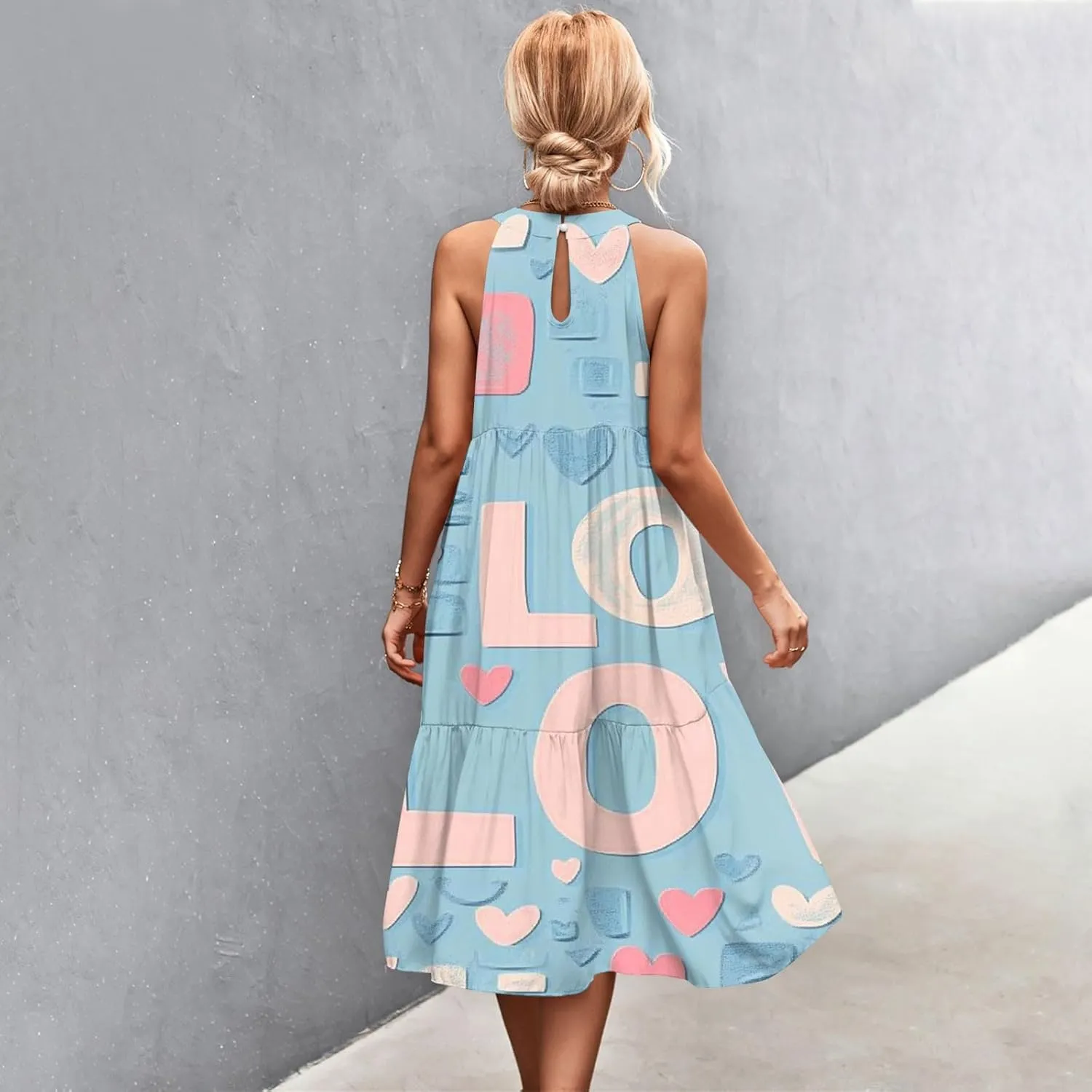 Dresses for Women 2025 Sleeveless Floral Print Tank Dresses Hanging Neck Splicing Midi Dresses Loose Sundresses