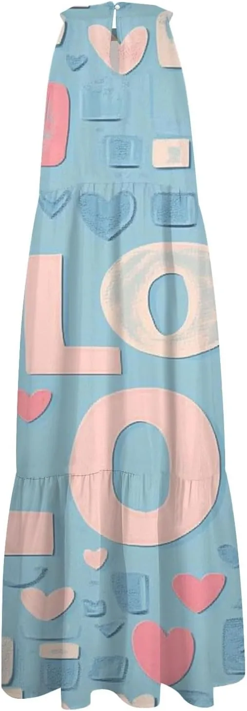 Dresses for Women 2025 Sleeveless Floral Print Tank Dresses Hanging Neck Splicing Midi Dresses Loose Sundresses