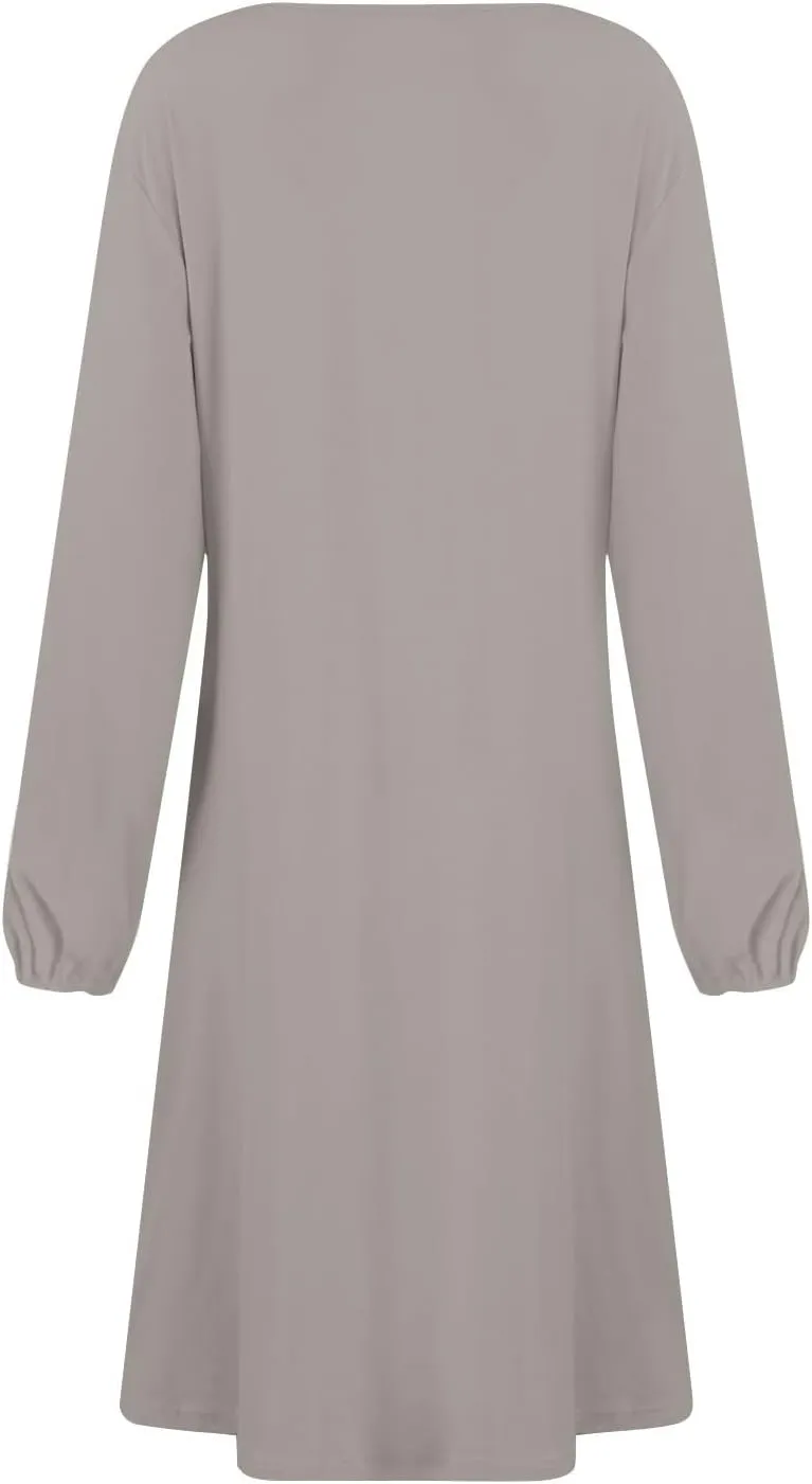 Elegant Women's Long Sleeve Midi Dress with Asymmetrical Hem and Waist Detail Perfect for Casual or Fashion