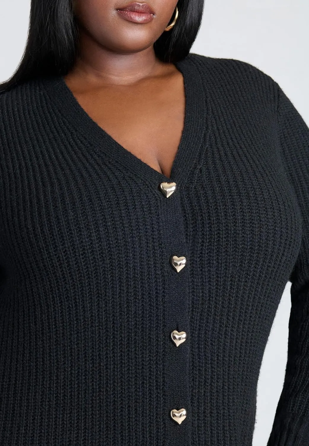 ELOQUII Women's Plus Size Heart Button Sweater Dress