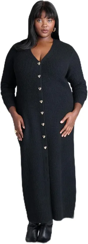 ELOQUII Women's Plus Size Heart Button Sweater Dress