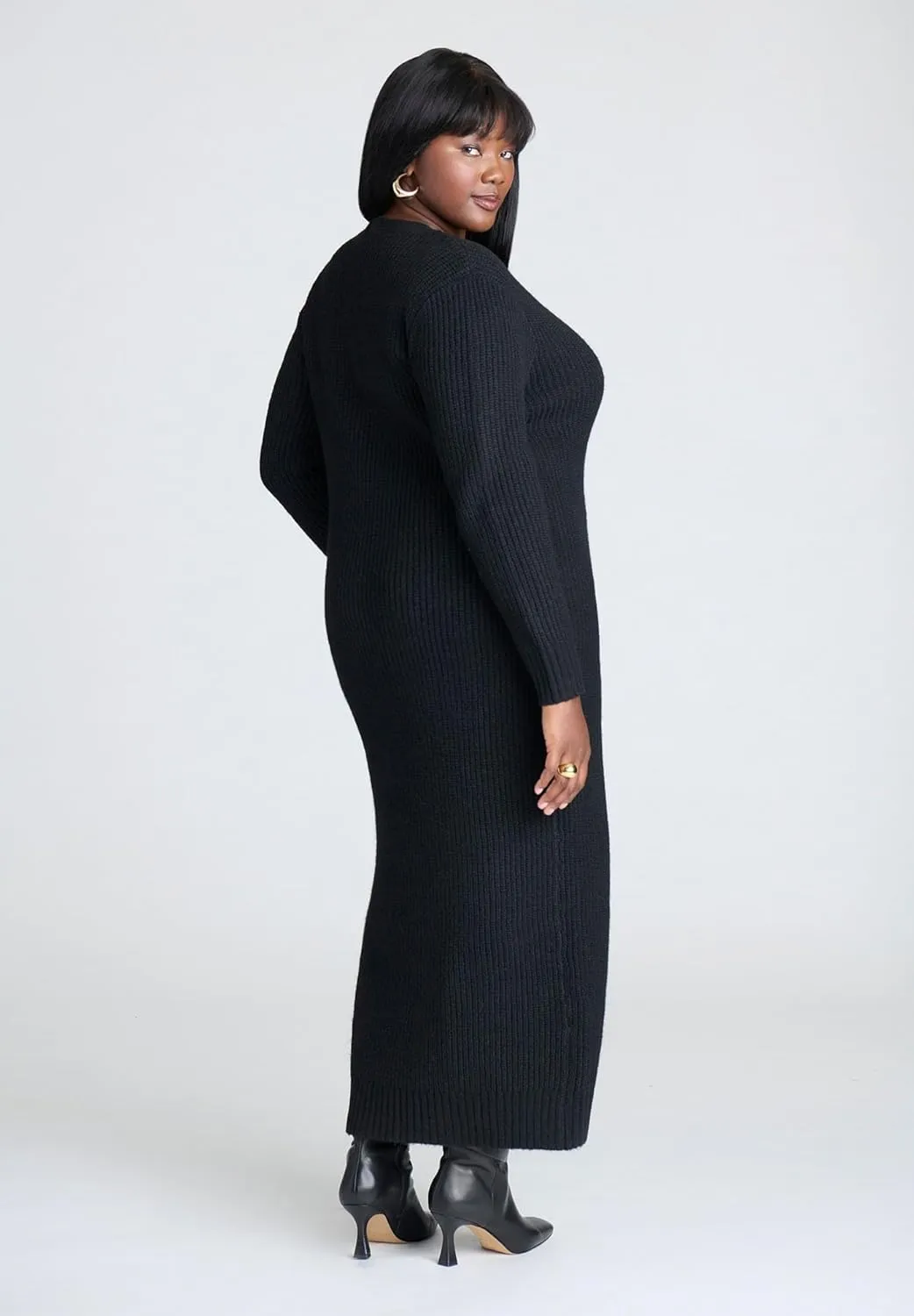ELOQUII Women's Plus Size Heart Button Sweater Dress