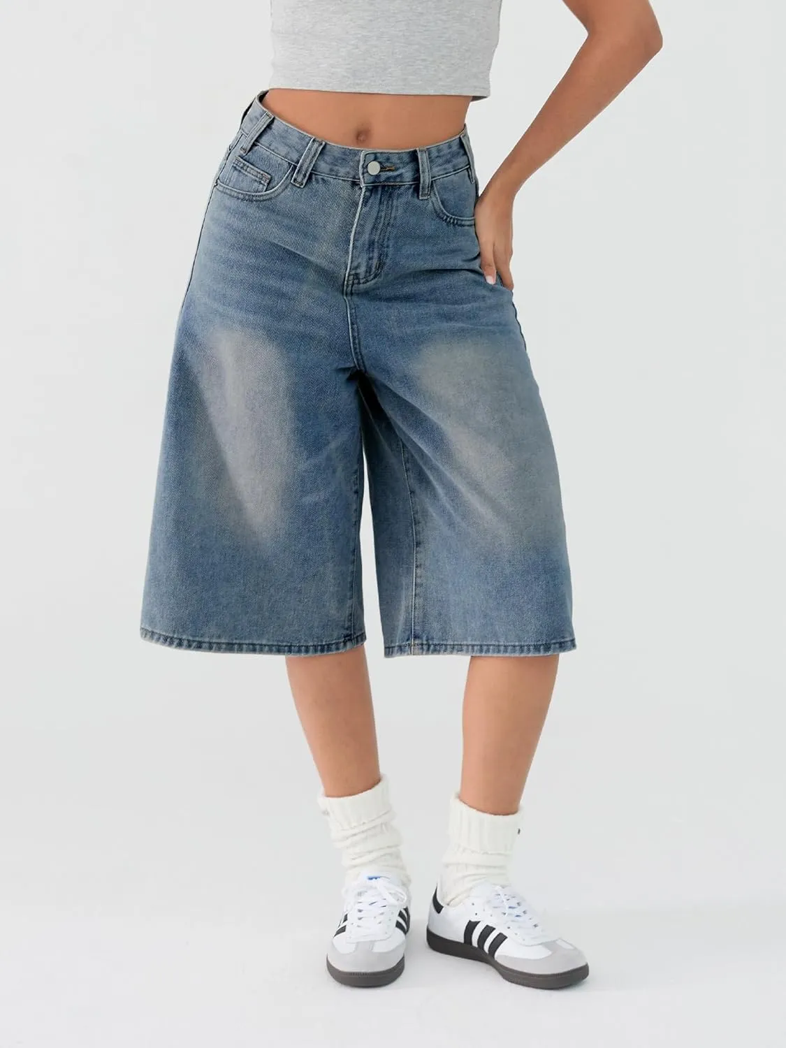 EMMIOL Women Jean Jorts Baggy Loose Fit Jean Shorts 2025 Summer Trendy Wide Leg Long Denim Shorts Y2K Clothes