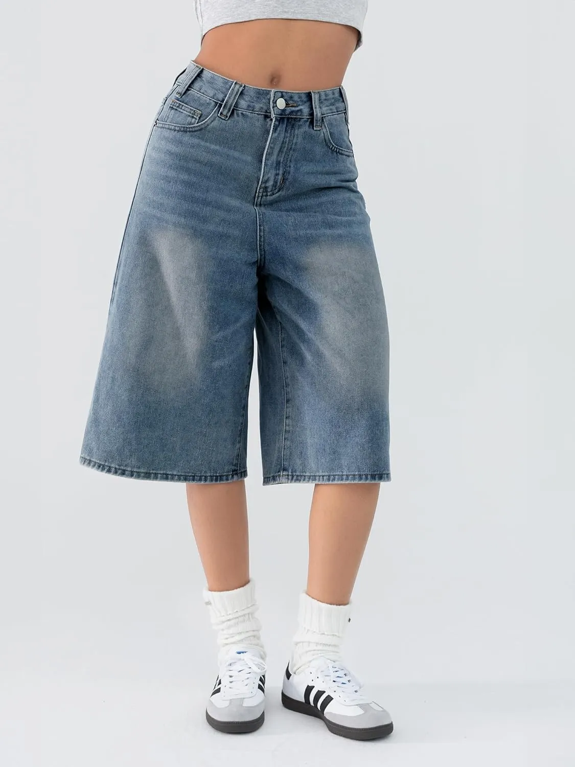 EMMIOL Women Jean Jorts Baggy Loose Fit Jean Shorts 2025 Summer Trendy Wide Leg Long Denim Shorts Y2K Clothes