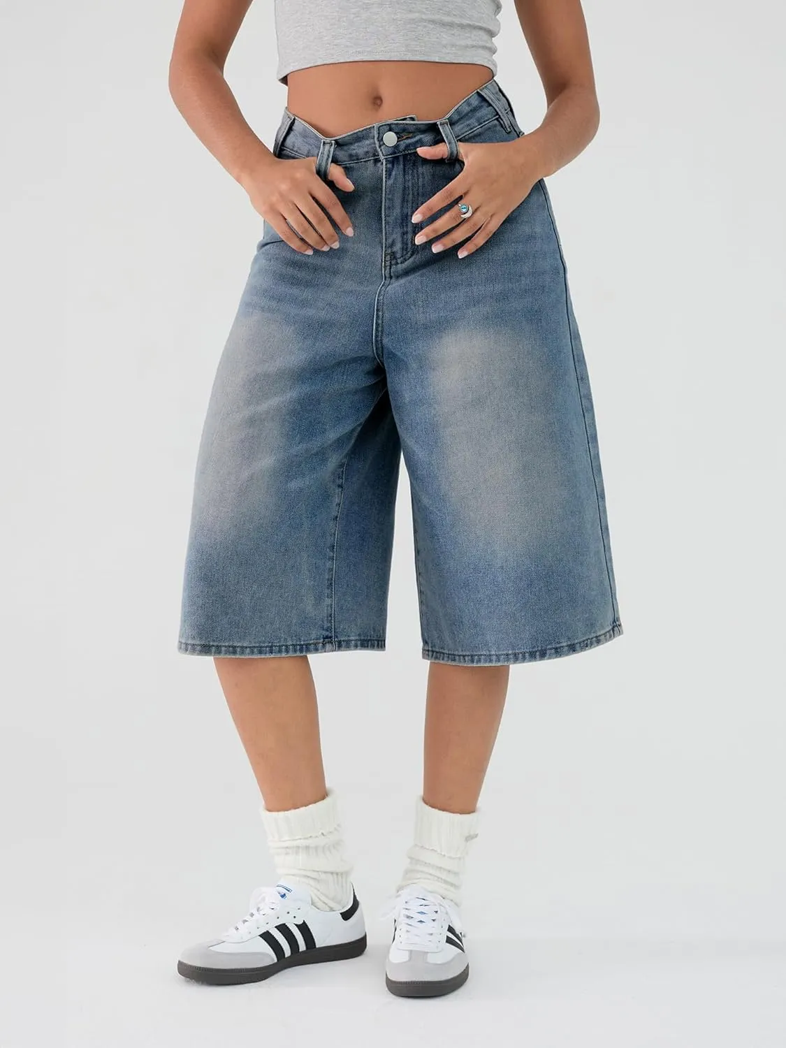 EMMIOL Women Jean Jorts Baggy Loose Fit Jean Shorts 2025 Summer Trendy Wide Leg Long Denim Shorts Y2K Clothes