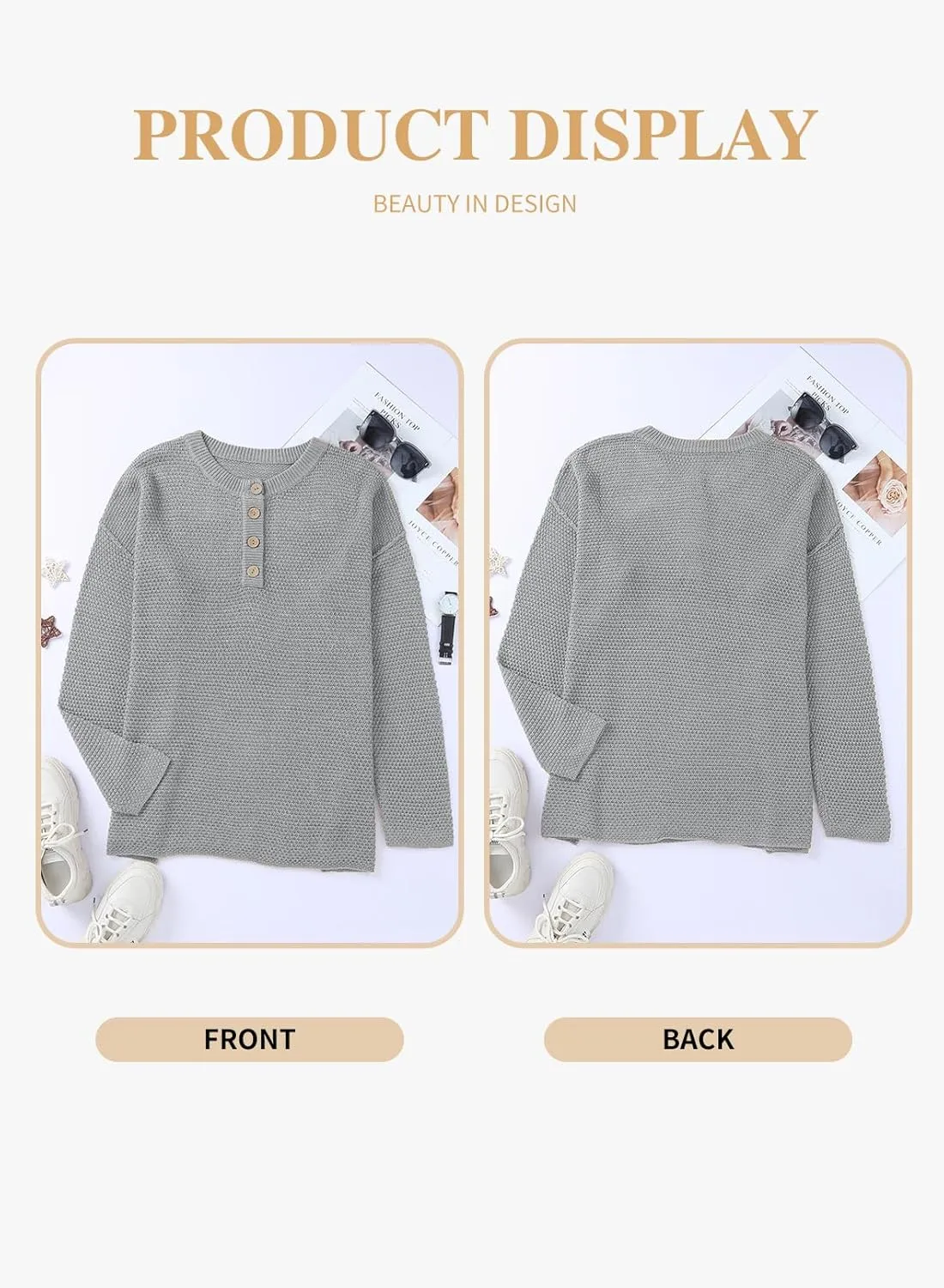 Eytino Womens Plus Size Sweaters Casual Long Sleeve Loose V Neck Button Henley Tops Pullover Knit Jumpers,(1X-5X)