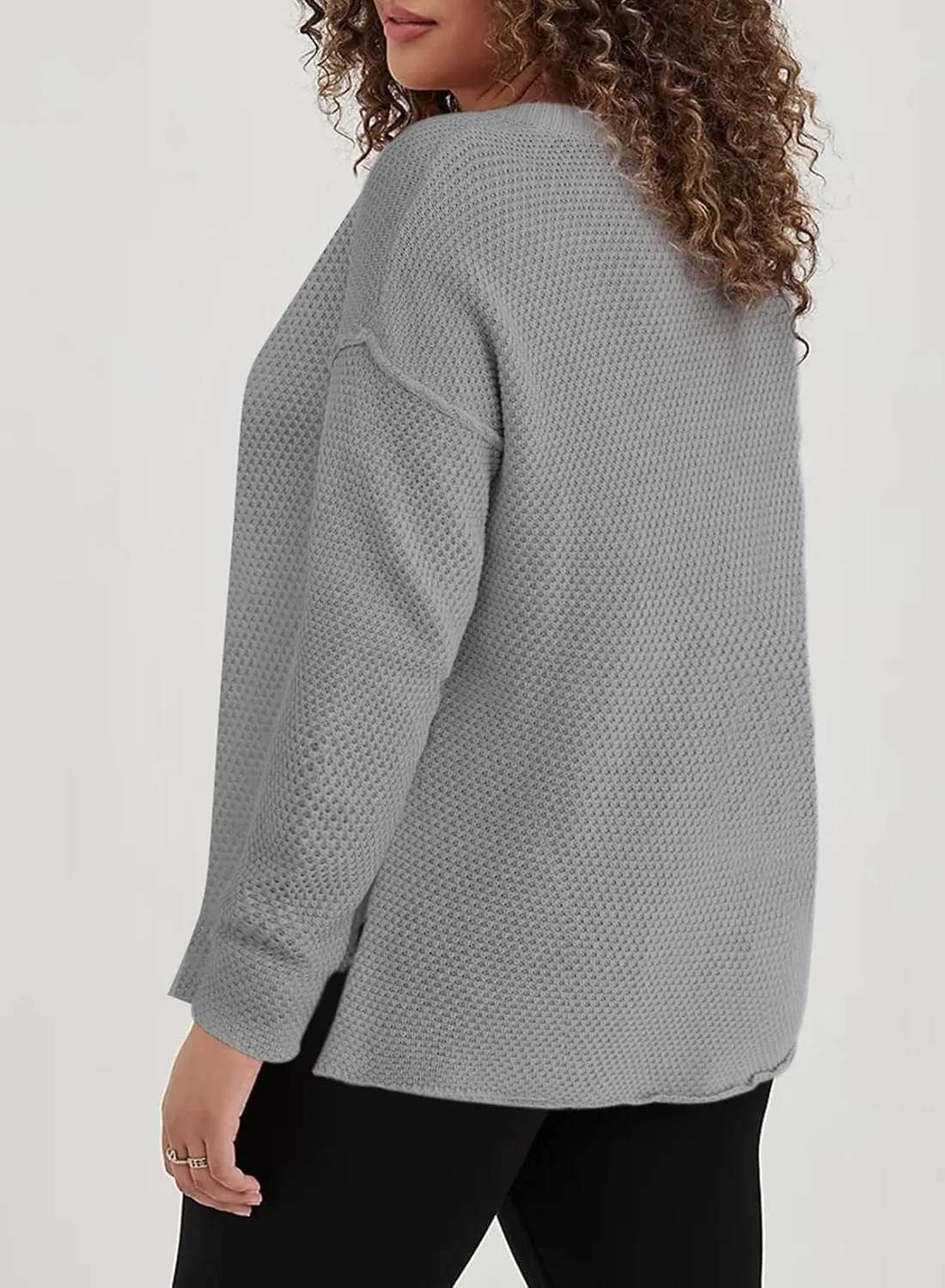 Eytino Womens Plus Size Sweaters Casual Long Sleeve Loose V Neck Button Henley Tops Pullover Knit Jumpers,(1X-5X)