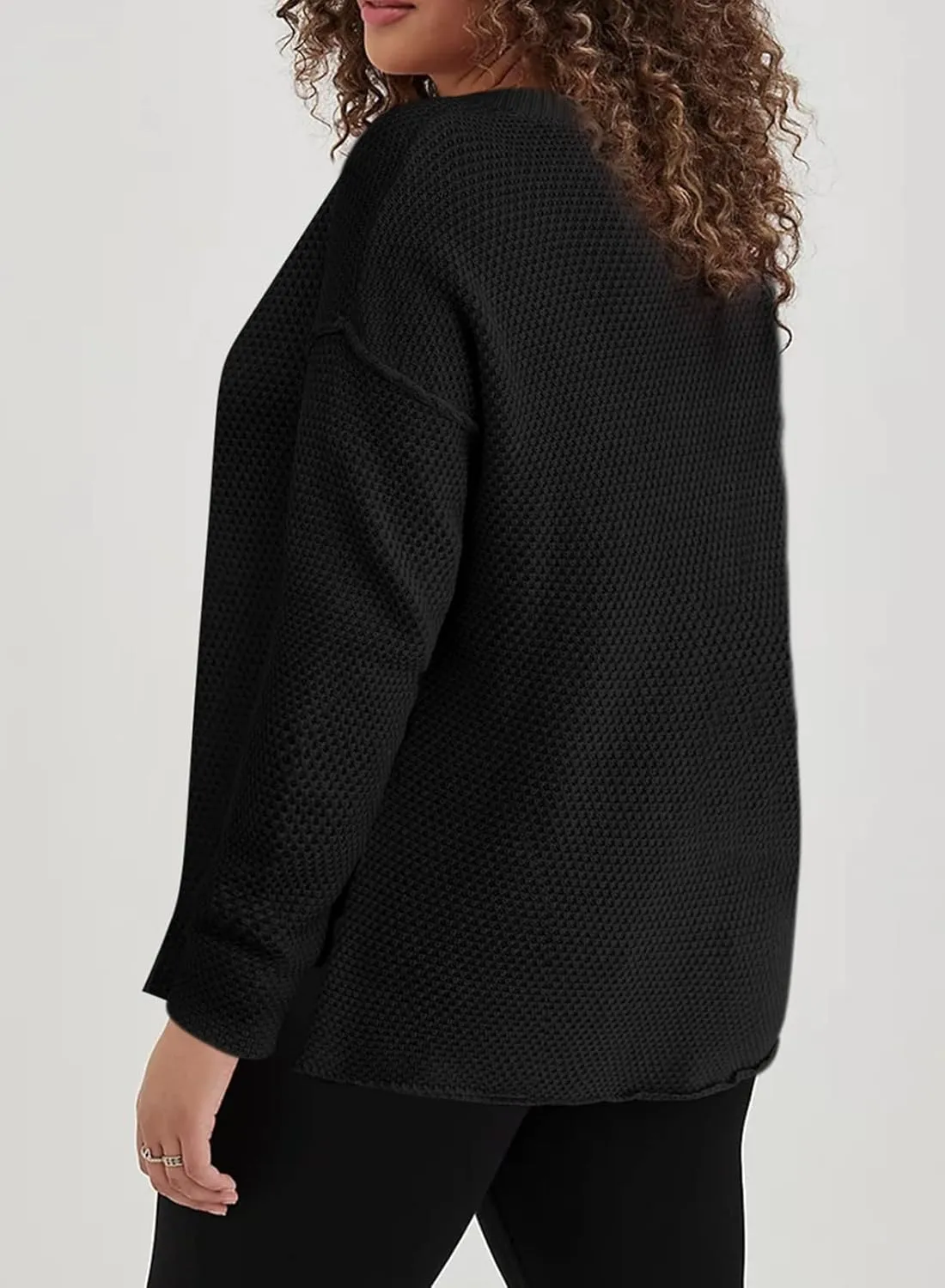 Eytino Womens Plus Size Sweaters Casual Long Sleeve Loose V Neck Button Henley Tops Pullover Knit Jumpers,(1X-5X)