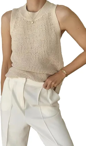 Famulily Women's Summer Knit Tank Top Sleeveless Hollow Out Tops Round Neck Crochet Knitted Cami Shirts