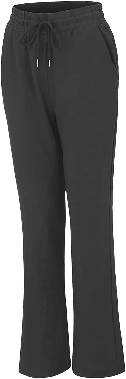 fartey Linen Pants Women Summer Casual Straight Leg Pants Drawstring Elastic High Waist Loose Comfy Trousers with Pockets