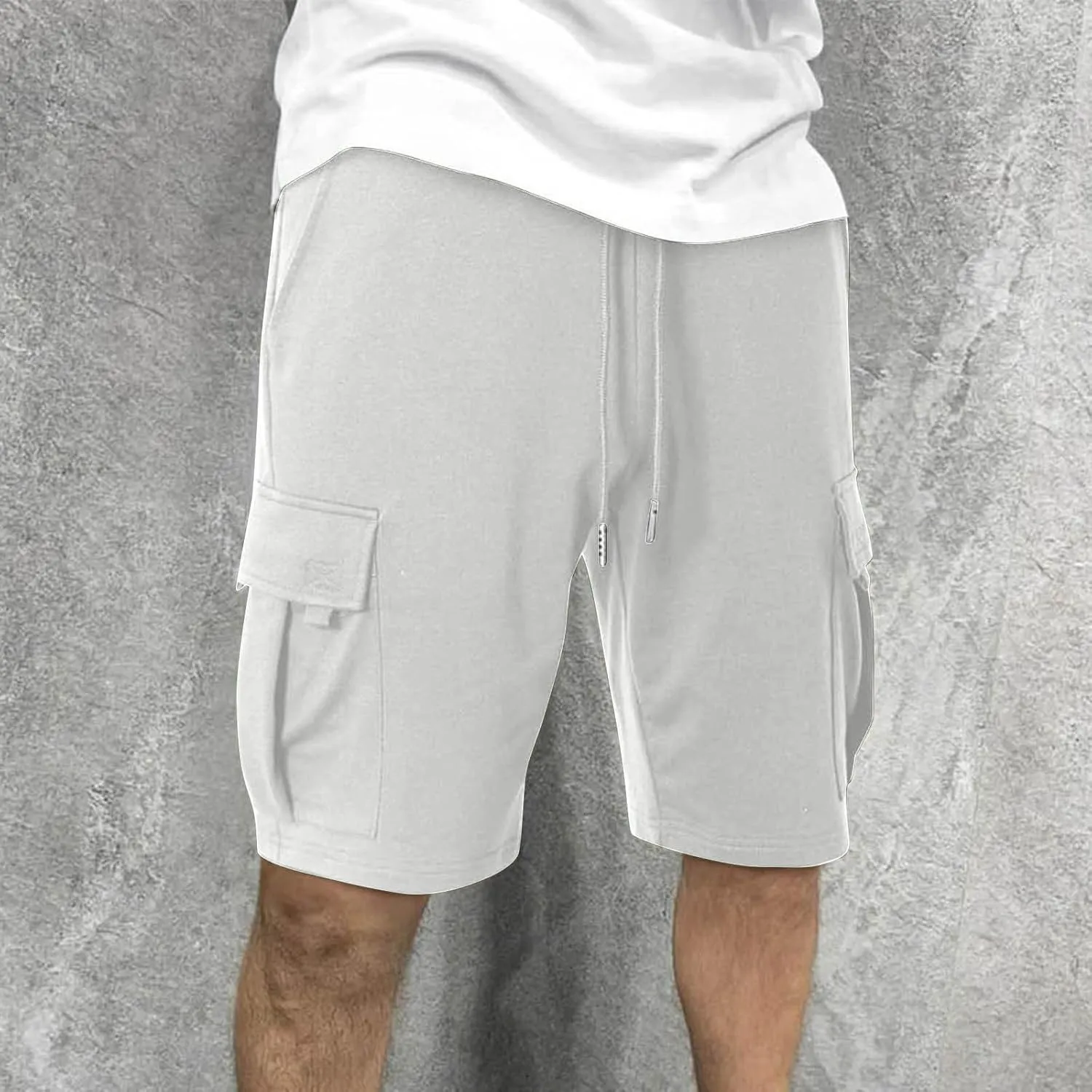 Finelylove Cargo Shorts for Men Casual Summer Sweat Shorts Elastic Waist Drawstring Workout Athletic Gym Shorts with Pockets