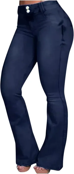 Flare Jeans for Women High Waist Stretch Bell Bottom Denim Leggings Slim Fit Straight Leg Trouser Fashion Casual Pant