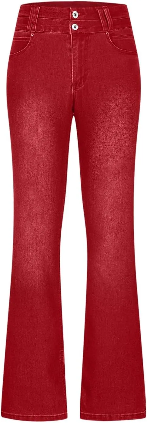 Flare Jeans for Women High Waist Stretch Bell Bottom Denim Leggings Slim Fit Straight Leg Trouser Fashion Casual Pant