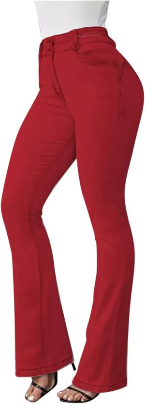 Flare Jeans for Women High Waist Stretch Bell Bottom Denim Leggings Slim Fit Straight Leg Trouser Fashion Casual Pant