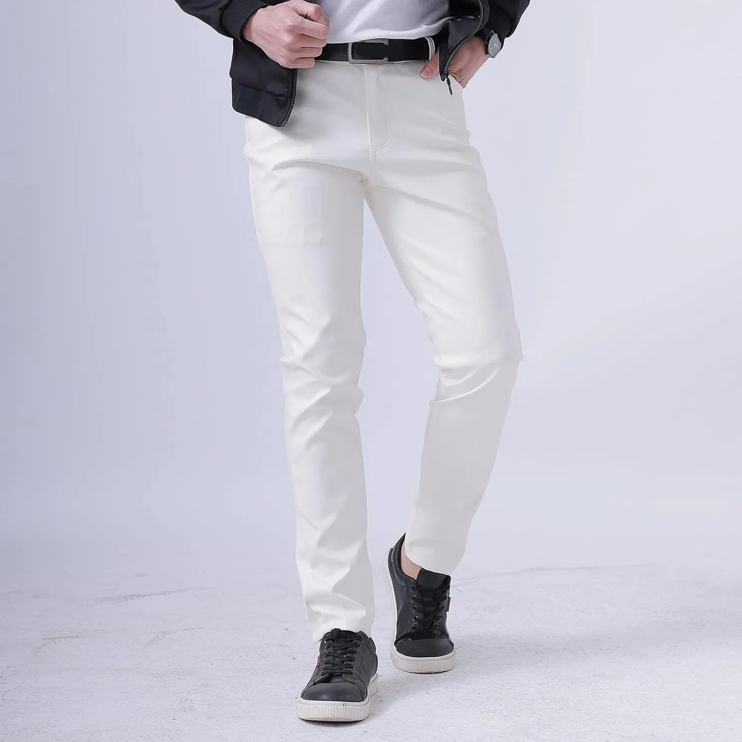 GIERIDUC Faux Leather Pants for Men's Mens Corduroy Trousers Straight Leg White Chino Pants for Men Polyester Pants for Men